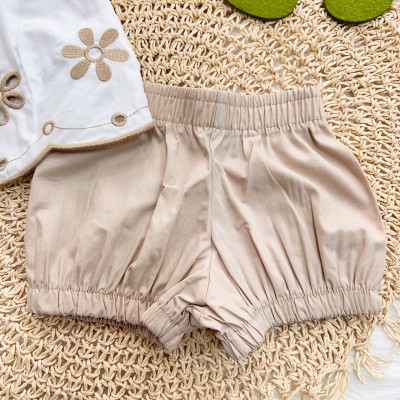 Conj. Batinha com Flores em Laise e Short - Areia e Off White